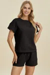 Truedames Full Size Texture Short Sleeve Top And Shorts Set In Black