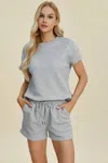 Truedames Full Size Texture Short Sleeve T-shirt And Drawstring Shorts Set In Gray