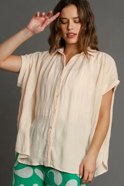 Truedames Full Size Textured Button Down Short Sleeve Shirt Plus Size In Multi