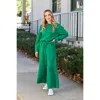 Truedames Full Size Textured Long Sleeve Top And Drawstring Pants Set In Green