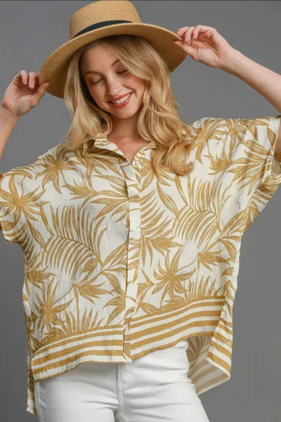 Truedames Full Size Tropical Print Button Down Shirt Plus Size In Yellow
