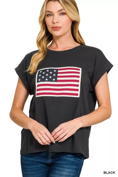 Truedames Full Size Us Flag Round Neck Short Sleeve T-shirt Plus Size In Black