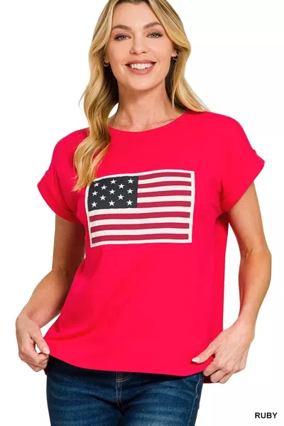 Truedames Full Size Us Flag Round Neck Short Sleeve T-shirt Plus Size In Red