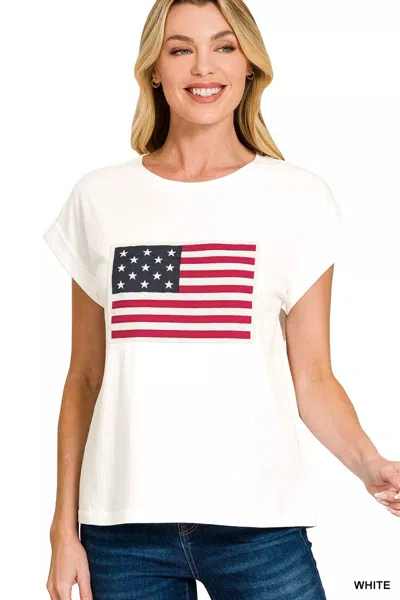 Truedames Full Size Us Flag Round Neck Short Sleeve T-shirt Plus Size In White