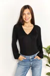 Truedames Full Size V- Neck Bodysuit In Black