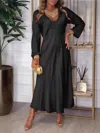 Truedames Full Size V-neck Long Sleeve Midi Dress Plus Size In Black