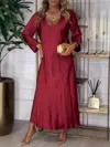 Truedames Full Size V-neck Long Sleeve Midi Dress Plus Size In Red