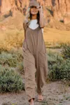 Truedames Full Size V-neck Sleeveless Jumpsuit With Pockets In Brown