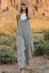 Truedames Full Size V-neck Sleeveless Jumpsuit With Pockets In Gray