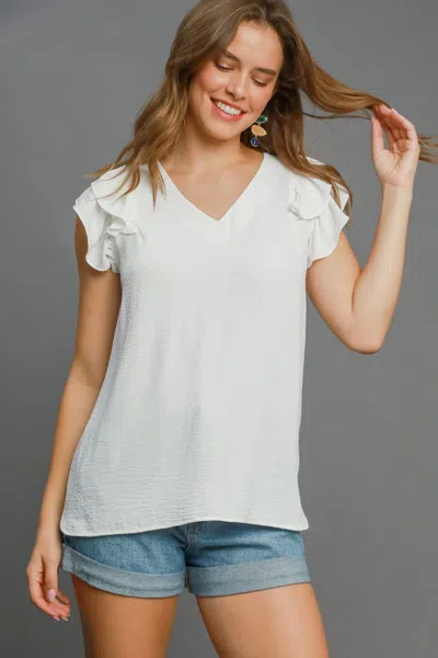Truedames Full Size V-neck Double Layered Ruffle Sleeve Blouse Plus Size In White