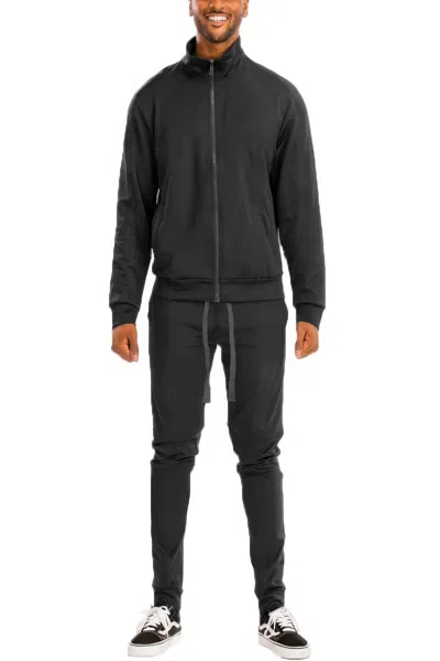 Truedames Full Zip Up Solid Track Jacket Set In Black