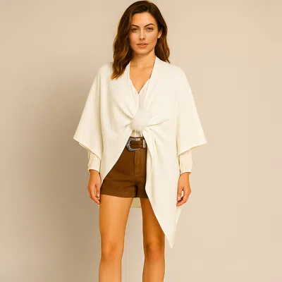 Truedames Fur Strap Trim Solid Knit Ruana Poncho In Multi