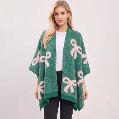 Truedames Fuzzy Bow Embossed Knot Shawl Winter Poncho In Multi