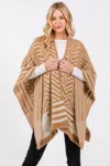 Truedames Fuzzy Chevron Pattern Ruana Poncho In Gray