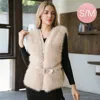 Truedames Fuzzy Faux Fur Belted Vest In Neutral