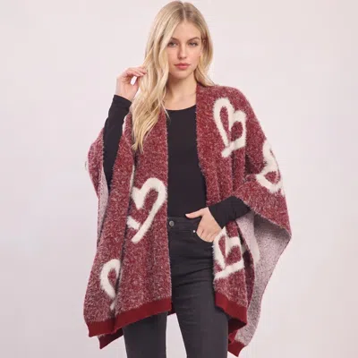 Truedames Fuzzy Heart Embossed Knit Shawl Winter Poncho In White