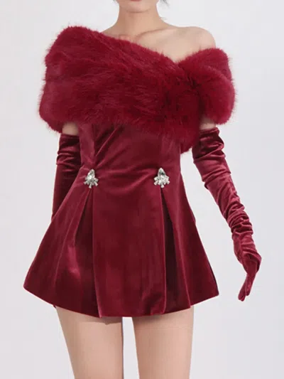 Truedames Fuzzy Off Shoulder Mini Dress In Red