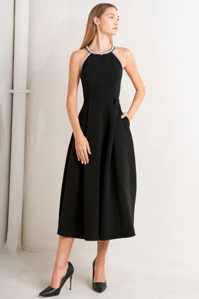Truedames Galaxy Charm Woven Midi Dress In Black