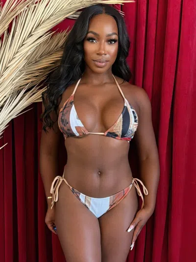 Truedames Gallery Muse Triangle Bikini Unique Art Print Tie-side Triangle Bikini In Multi