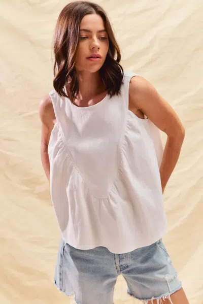 Truedames Game Day Color Denim Ruched Sleeveless Top In White