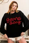 Truedames Game Day Metallic Letter Sweater In Black