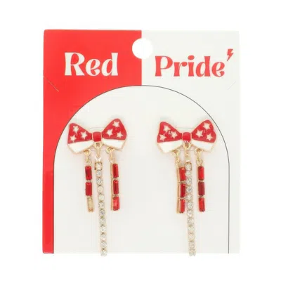 Truedames Game Day Starred Bow Fringe Earrings In Red
