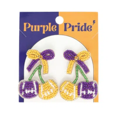 Truedames Gameday Cherry Heart Football Earrings In Purple