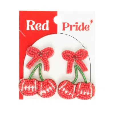 Truedames Gameday Cherry Heart Football Earrings In Red