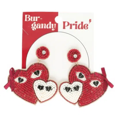 Truedames Gameday Football Heart Post Earrings In Red