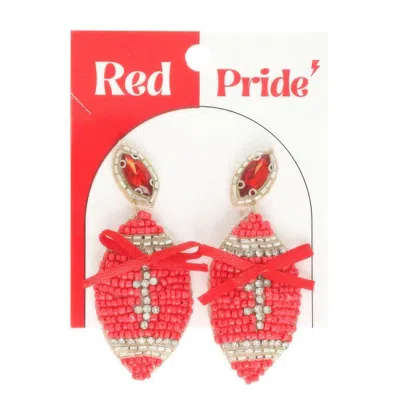 Truedames Gameday Football With Bow Post Earrings In Red