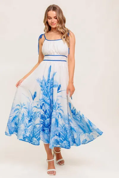 Truedames Garden Breeze Blue Woven Midi Dress In White