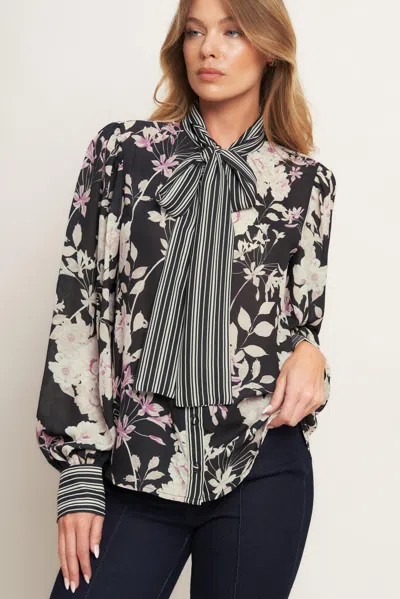 Truedames Garden Glam Black Woven Top In Blue