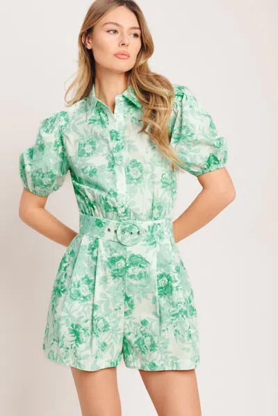 Truedames Garden Glow Woven Romper In Blue