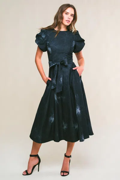 Truedames Garden Grace Twill Midi Dress In Black