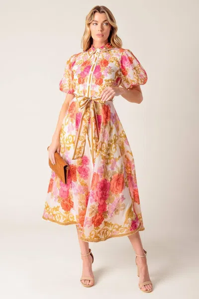 Truedames Garden Tapestry Ivory Floral Woven Midi Dress In Multi