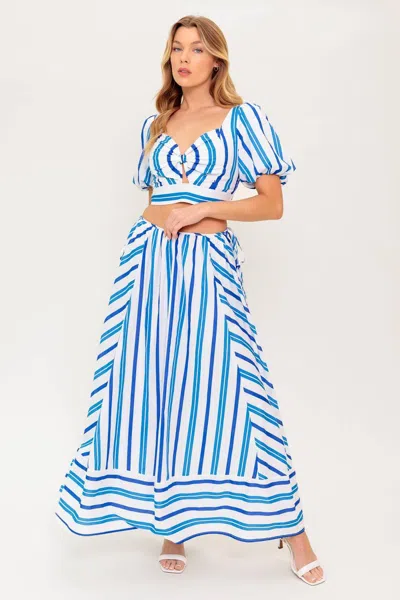 Truedames Garden Whispers Woven Top And Skirt Set In Blue