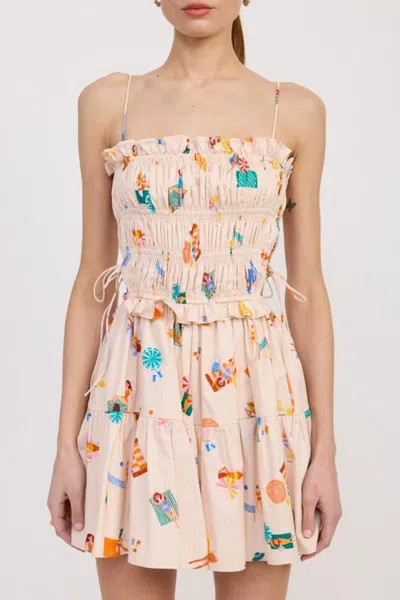 Truedames Gathered Poplin Min Dress In Multi