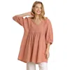 Truedames Gauze Slub V-neck Frayed Edge Detail Tunic Dress In Multi