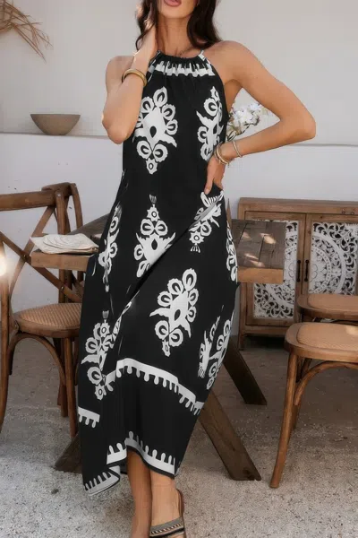 Truedames Geo Print Halter Sleeveless Loose Fit Dress In Black