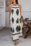 Truedames Geo Print Halter Sleeveless Loose Fit Dress In White