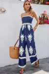 Truedames Geo Print Off Shoulder High Waist Fit Jumpsuit In Blue