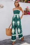 Truedames Geo Print Off Shoulder High Waist Fit Jumpsuit In Green