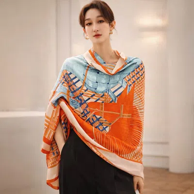Truedames Geometric Art Pattern Printed Oblong Silky Satin Scarf Shawl In Pink