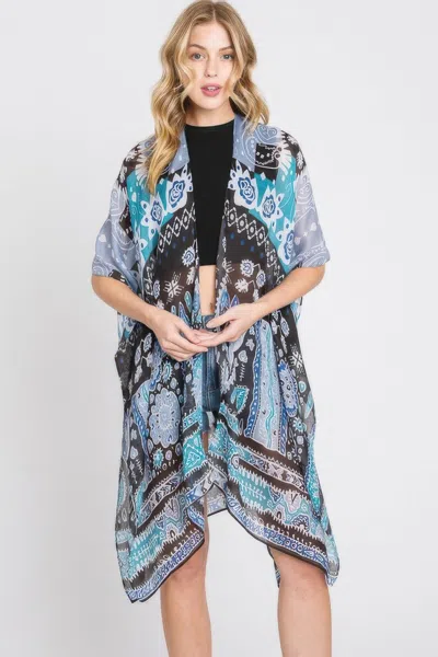 Truedames Geometric Boho Print Kimono In Blue
