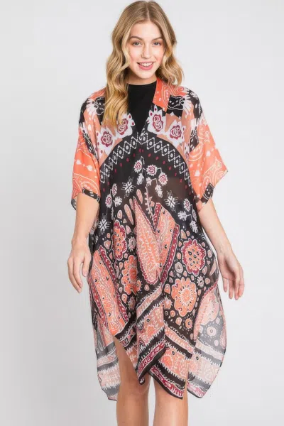 Truedames Geometric Boho Print Kimono In Orange