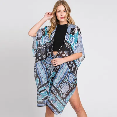 Truedames Geometric Boho Print Kimono Poncho In Multi