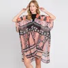 Truedames Geometric Boho Print Kimono Poncho In Orange