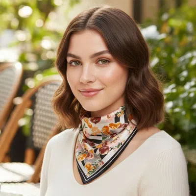 Truedames Geometric Floral Pattern Printed Square Silky Satin Bandana Scarf In Multi