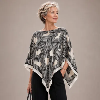Truedames Geometric Maze Print Scarf Poncho In Black