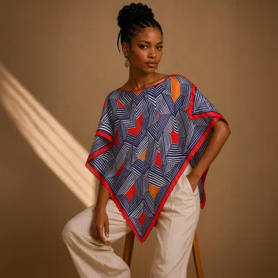 Truedames Geometric Maze Print Scarf Poncho In Blue